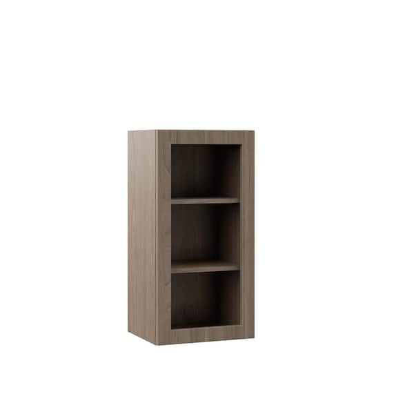 Hampton Bay Designer Series Edgeley Assembled 15x30x12 in. Wall Open Shelf Kitchen Cabinet in Driftwood