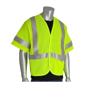Men's Medium Hi Vis Yellow ANSI Type R Class 3 AR/FR Mesh Vest with Reflective Tape and 1-Pocket, 4.6 cal/cm 2