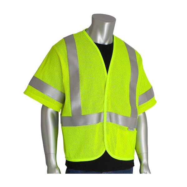 PIP Men's Medium Hi Vis Yellow ANSI Type R Class 3 AR/FR Mesh Vest with Reflective Tape and 1-Pocket, 4.6 cal/cm 2