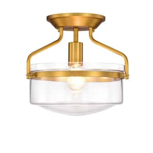 Byron 10 in. 1-Light Indoor Aged Brass Semi-Flush Mount Ceiling Light with Light Kit