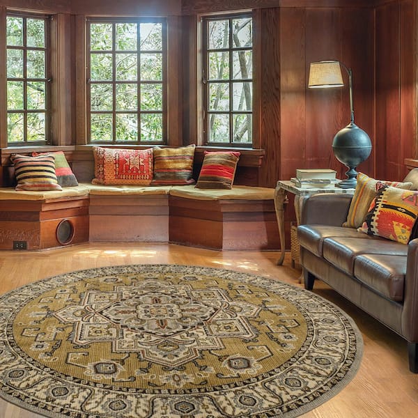 Rene Beige 8 ft. x 8 ft. Oriental Round Area Rug