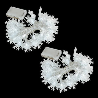Battery Operated LED White String Lights - Snowflake (Set of 2)