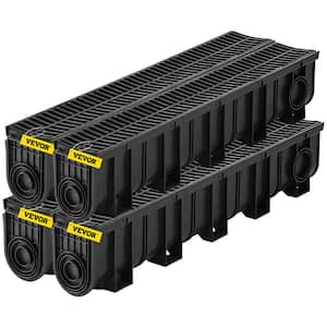 Trench Drain System Channel Drain with Plastic Grate 5.9 x 7.5 in. HDPE Drainage Trench Black Plastic Garage Floor Drain