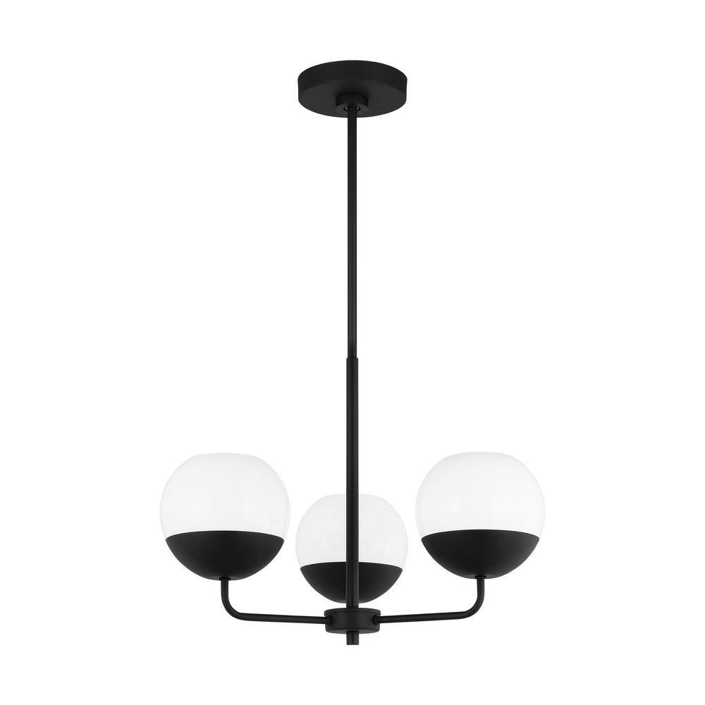 Midnight Black Steel Chandelier with Milk Glass Shades