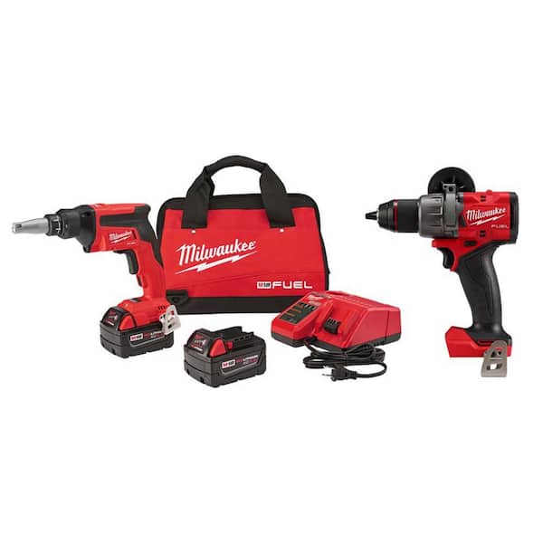 Milwaukee M18 FUEL 18-Volt Lithium-Ion Brushless Cordless Drywall Screw Gun Kit with 1/2 in. FUEL Hammer Drill