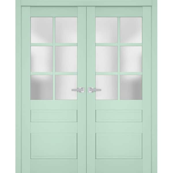 Sartodoors 56 in. x 96 in. 2 Panel Oliva Finished Solid Wood Sliding Door with Hardware