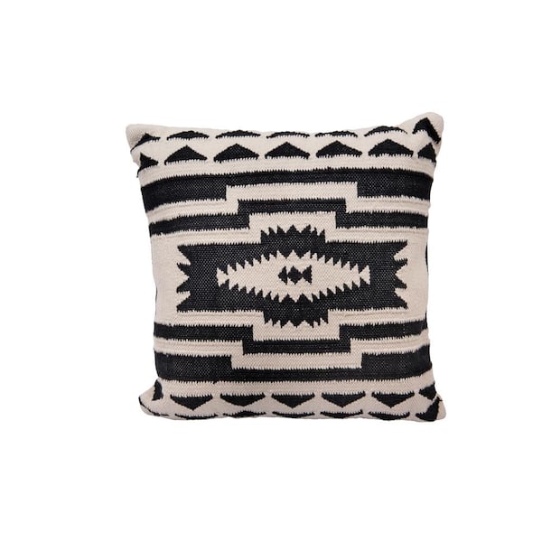 Storied Home Black & Cream Square Kilim Cotton Pillow