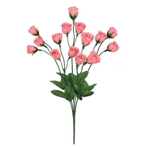 LIVING LUXURY 14 in. Pink Artificial Mini Rose Bud Flower