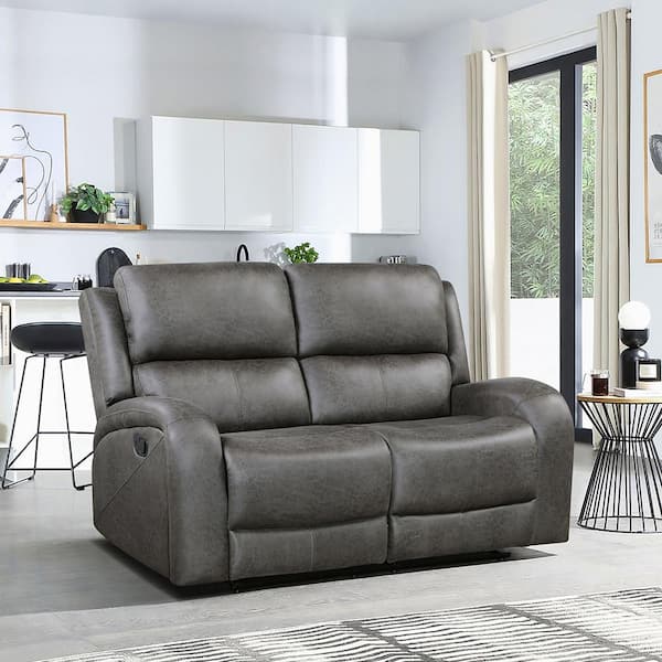 Lazzara Venture 61.5 in. W Gray Microfiber 2-Seater Manual Double Reclining Loveseat