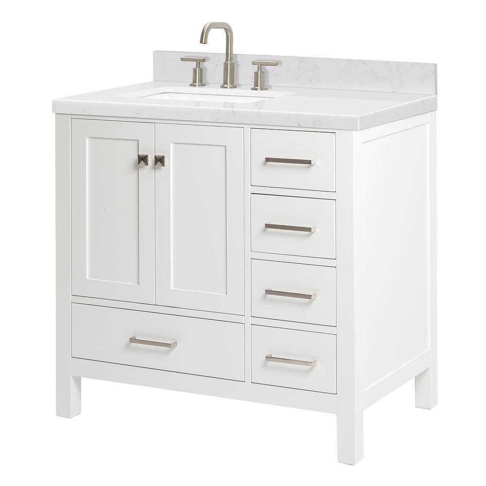 Cambridge 36" White Hardwood Freestanding Vanity with Quartz Top