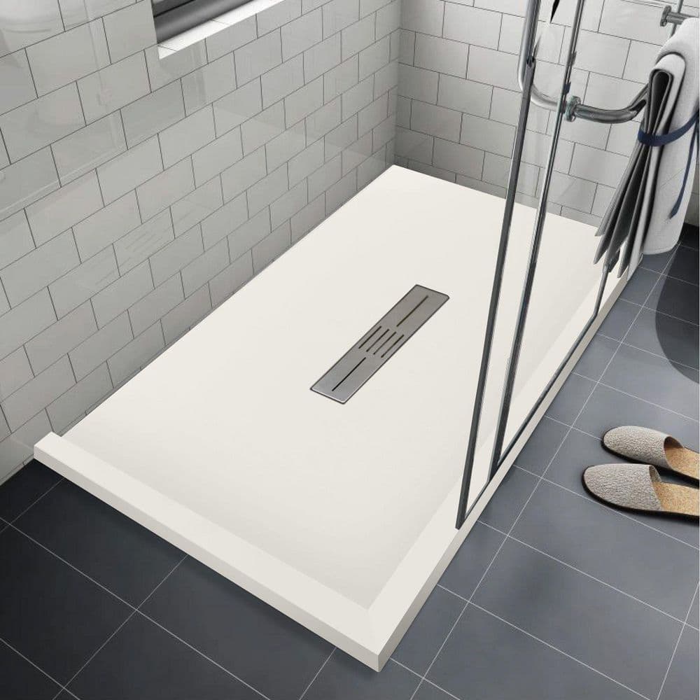 Trimslate 59.1 in. L x 31.5 in. W Corner Custom Shower Pan Base with Center Drain and Double Threshold in Cameo price history on PriceWatchPro