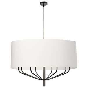 Eleanor 8 Light Matte Black Shaded Chandelier with White Fabric Shade