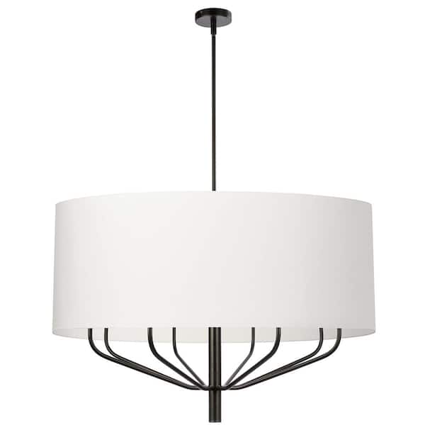 Dainolite Eleanor 8 Light Matte Black Shaded Chandelier with White Fabric Shade