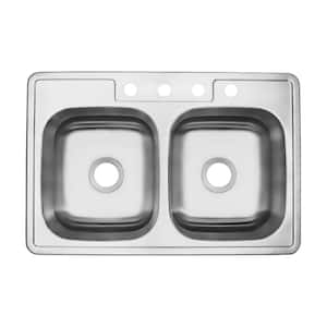 33 in. Drop-In Double Bowl 50/50-20-Gauge Stainless Steel Kitchen Sink