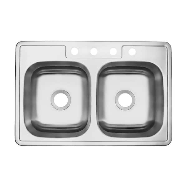 Unbranded 33 in. Drop-In Double Bowl 50/50-20-Gauge Stainless Steel Kitchen Sink