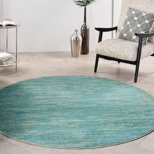 Essentials 6 ft. x 6 ft. Blue Green Round Solid Contemporary Indoor/Outdoor Patio Area Rug