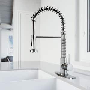 Edison Single-Handle Pull-Down Sprayer Kitchen Faucet with Deck Plate in Stainless Steel