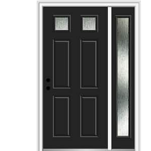 48 in. x 80 in. Right-Hand Inswing Rain Glass Black Fiberglass Prehung Front Door on 4-9/16 in. Frame