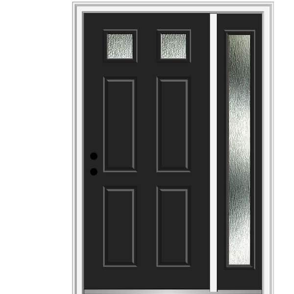 MMI DOOR 50 in. x 80 in. Right-Hand Inswing Rain Glass Black Fiberglass Prehung Front Door on 4-9/16 in. Frame
