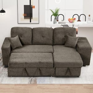 95 in. Knox Charcoal Twin Size Pull-Out Sofa Bed with Side Shelf and 2-Stools, Corner Sectional Sofa with Storage Chaise