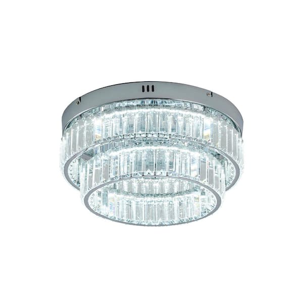 Unbranded Natthawut 15.75 in. 2-Light Chrome Dimmable LED Flush Mount with Clear Crystals