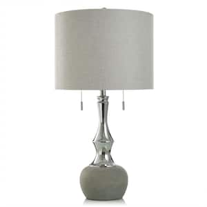 31 in. Matte Grey, Polished Nickel Gourd Task and Reading Table Lamp for Living Room with Gray Cotton Shade