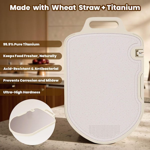 Dura Titanium and Wheat Straw PP Cutting Board Double-Sided 17.5 in. x 11 in. with Knife Sharpener and Juice Groove