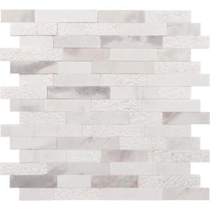 Xpress Mosaix Groutless Stormy Mist Mixed 12 in. x 13 in. Marble Random Linear Mosaic Tile (10 sq. ft./case)