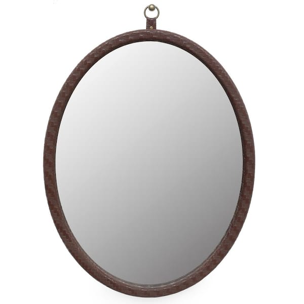 Tatahance Medium Oval PU Covered MDF Framed Dark Brown Decorative Wall Mirror(29.9 in. H x 23.6 in. W)