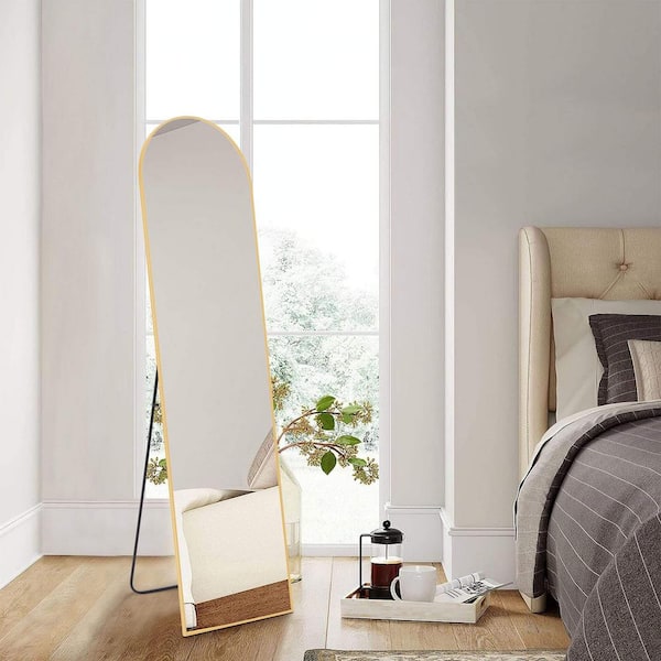 Unbranded Gold 21 in. W x 64 in. H Full Length Mirror, Floor Standing Mirror, Wall Mirror with Stand Aluminum Alloy Thin Frame