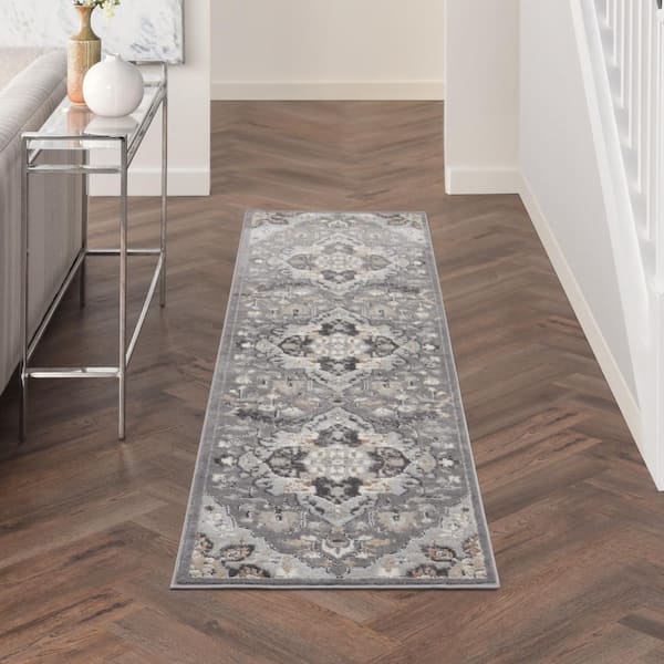 Elation Grey 2 ft. x 12 ft. Center medallion Traditional Runner Area Rug