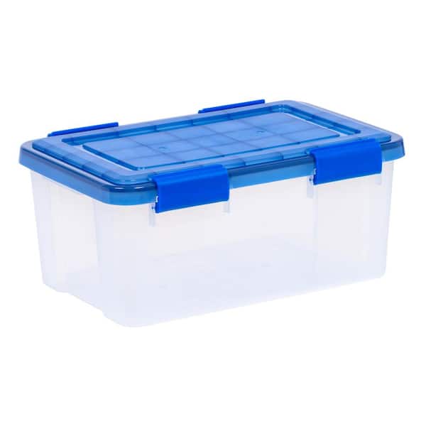 REBESCO 4 Pack Latch Box Plastic 105 Qt, Clear Plastic Storage Bins with  Lid, White & Blue