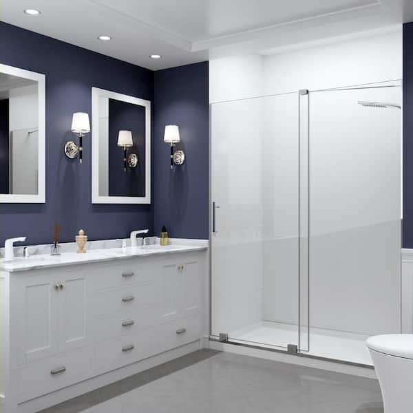 Longboat Series 60 in. x 76 in. H Sliding Semi-Frameless Shower Door in Polished Chrome with Tsunami Guard Clear Glass