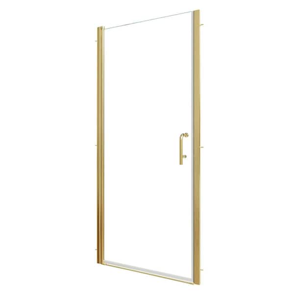 34 in.-36 in. W x 72 in. H Frameless Pivot Shower Door in Brushed Gold with Clear Tempered Glass with Splash-Proof