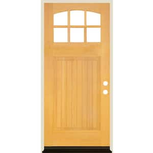 36 in. x 80 in. Craftsman 6 Lite V Groove Arch Top Natural Stain Left-Hand/Inswing Douglas Fir Prehung Front Door