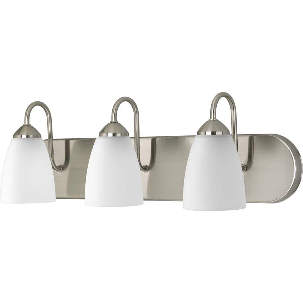 Brushed Nickel 24" 3-Light Dimmable Bath Vanity with Etched Glass Shades