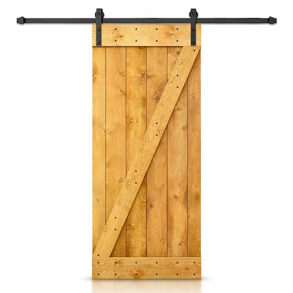 CALHOME 26 in. x 84 in. Distressed Z-Series Colonial Maple Stained DIY Wood Interior Sliding Barn Door with Hardware Kit