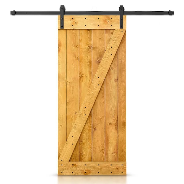 CALHOME 28 in. x 84 in. Distressed Z-Series Colonial Maple Stained DIY Wood Interior Sliding Barn Door with Hardware Kit