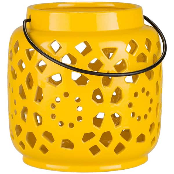 Artistic Weavers Kimba 6.5 in. Mustard Ceramic Lantern