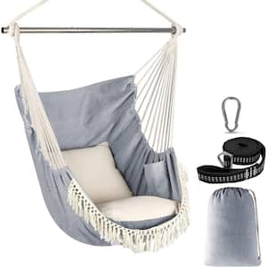 Hammock Chair Hanging Seat 2-Pillows Included, Durable Stainless Steel Spreader Bar Portable Hanging Chair, Light Grey