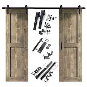 26 in. x 84 in. H-Frame Classic Gray Double Pine Wood Interior Sliding Barn Door with Hardware Kit Non-Bypass