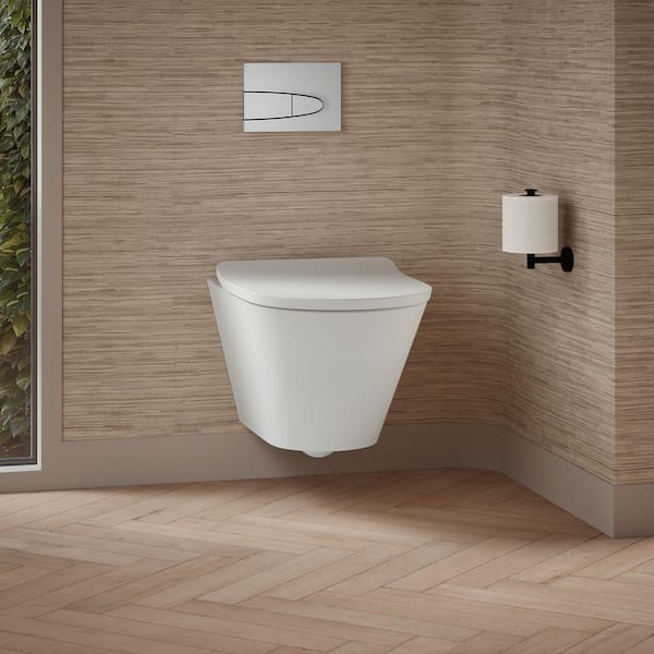 Brazn Wall-Mounted 1-piece 0.8/1.6 GPF Dual Flush Round Toilet in White Seat Included