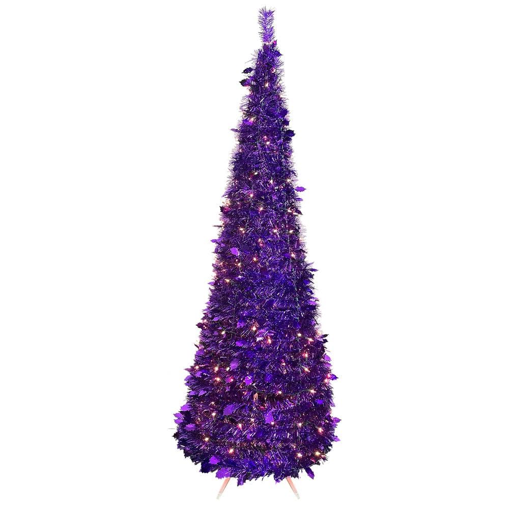 Northlight 4 ft. Purple Pre-Lit Tinsel Pop-Up Artificial Christmas Tree, Clear Lights -  34858451