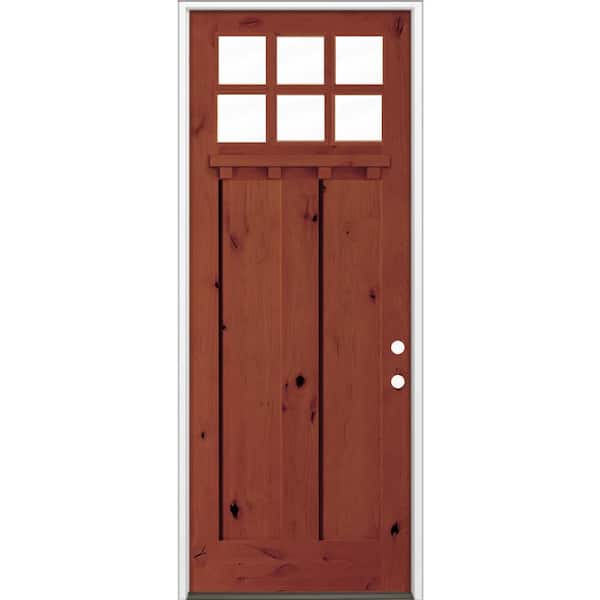 Krosswood Doors 36 in. x 96 in. Knotty Alder Left-Hand/Inswing 6 Lite Clear Glass Amaretto Stain Wood Prehung Front Door with DS