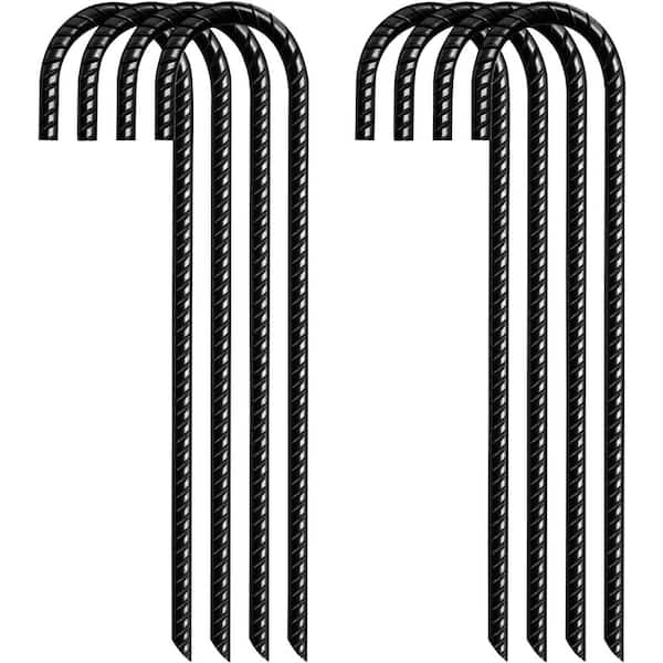 0.3 in. x 16 in. Rebar Stakes J Hook Extra Heavy-Duty, Black, Tent Stake, Camping Stakes (8-Pack)