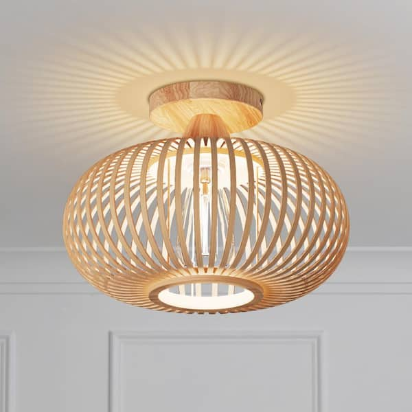 Tivleed 12.4 in. 1-Light Bohemian Recessed Mount with Bamboo Crafted ...