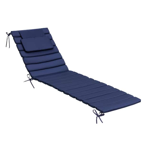 20.9 in. x 70.9 in. 1-Piece Outdoor Chaise Lounge Cushion Foldable Pool Lounge Chair Cushions with Headrest in Navy