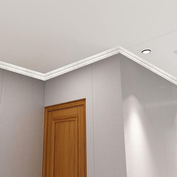 1-5/6 in. x 1-5/6 in. x 90 in. White Foam Crown Moulding, Flexible Peel and Stick Ceiling Moulding Trim