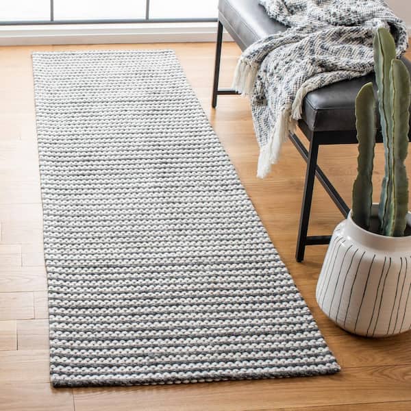 Marbella Charcoal/Ivory 2 ft. x 8 ft. Interlaced Striped Runner Rug