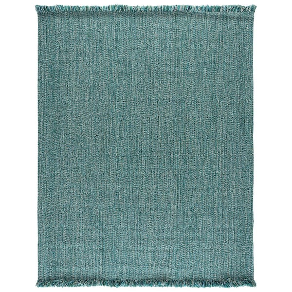 Braided 8 ft. x 10 ft. Turquoise Te ft. xtured Washable Area Rug